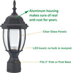 LIT-PaTH LED Outdoor Post Lighting Fixture, Pole Lantern, 9.5W 800 Lumens, 5000K Daylight White, Aluminum Housing Plus Glass, Matte Black Finish, 1-Pack