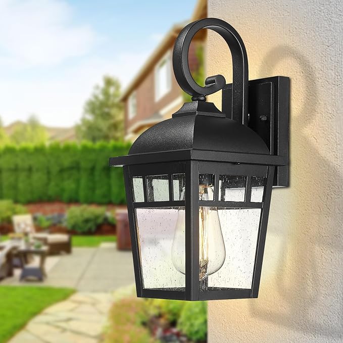Front Porch Lights Outdoor Wall Lights Exterior Wall Sconce, Matte Black Exterior Light Fixtures with Waterproof Farmhouse Outdoor Lighting Fixtures for House Garage Porch Patio