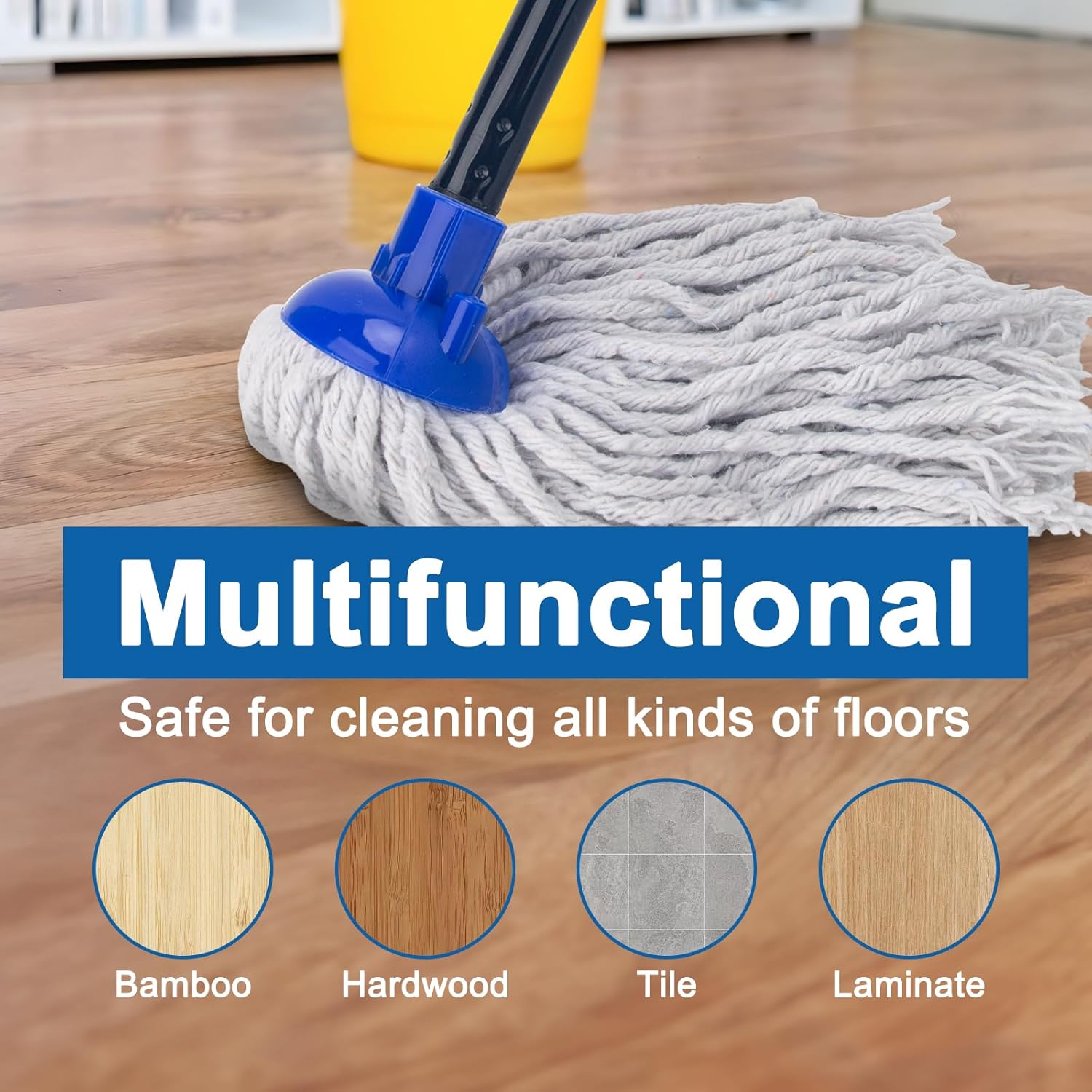 KeFanta Mop for Floor Cleaning,2 Pcs Cotton String Wet Mops Replacement Head Refill Compatible with Microfiber Cloth Mop & 0.8" Diameter Mops Handle(1 Handle & 2 Heads)