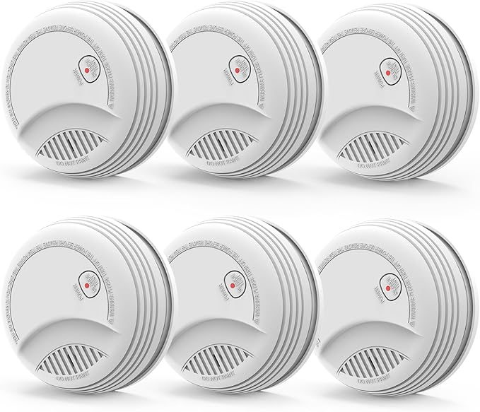 Fire Alarms Smoke Detectors, Photoelectric Sensor Smoke Alarm Battery Operated, Fire Alarm with Test Button & Low Battery Signal, LED Warning Light 85 dB Alarm Sound for Bedroom and Home, 6 Pack