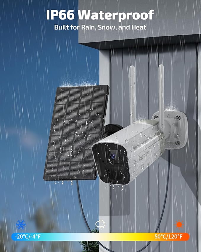 《100% Wire-Free》Wireless Outdoor Security Camera System, Solar Powered WiFi Cameras Systems with PIR Motion Detection, Home Video Surveillance DVR Kits