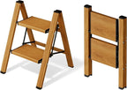 2 Step Ladder,Aluminum Folding Step Stool for Adults,Step Ladder with Wide Anti-Slip Pedal,330 lbs Capacity for Home,Office,Kitchen,Library(Woodgrain)