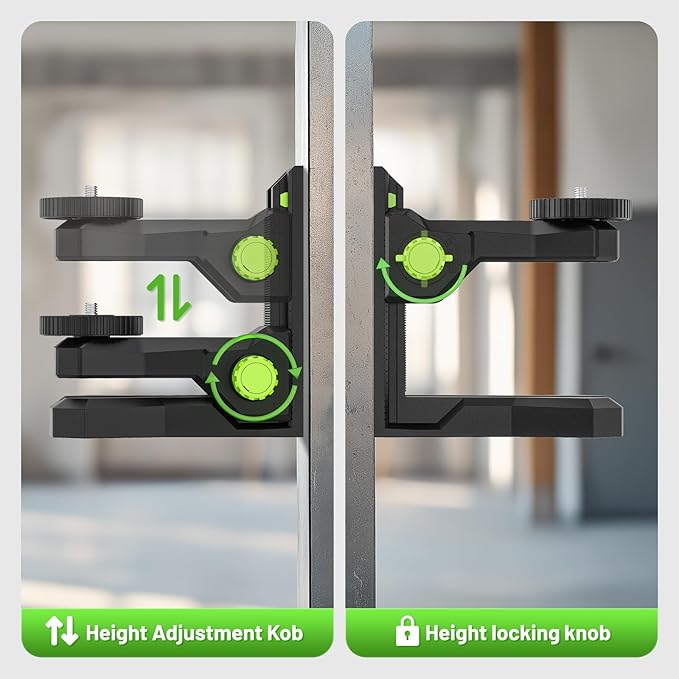 Huepar Fine-tuning Bracket for Line and Point Laser Levels, 1/4"-20 Male Thread L-Shape Magnetic Pivoting Base with 1/4"-20 and 5/8"-11 Female Threaded Mounts on Bottom for Wall & Ceiling Mount - PV12