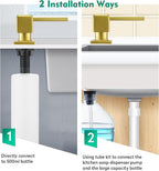 CREA Brushed Gold Soap Dispenser for Kitchen Sink, Kitchen Soap Dispenser Gold Square Built in Sink Soap Dispenser for Bathroom with 17 OZ Bottle