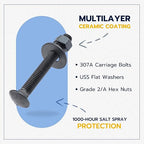 1/2 in. x 3-1/2 in. Black Carriage Bolt Kit Includes 12 Bolts, 12 Washers, and 12 Nuts, Ceramic Black Ruspert Coated for Exterior Use - 2X Rust Resistance of Galvanized by Makers Bolt