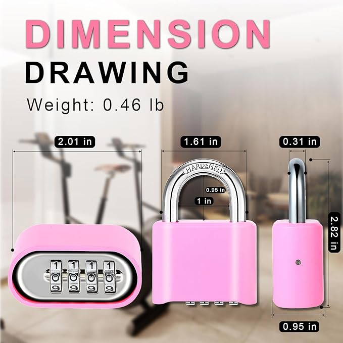 DELSWIN 4-Digit Combination Lock Outdoor Padlock - Heavy Duty Locker Lock with Hardened Steel Shackle, Waterproof Combo Lock for Gym Locker, Hasp Storage, Shed, Fence, Gate (Pink,1Pcs)