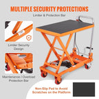 VEVOR Hydraulic Lift Table Cart, 330lbs Capacity 28.5" Lifting Height, Manual Single Scissor Lift Table with 4 Wheels and Non-Slip Pad, Hydraulic Scissor Cart for Material Handling and Transportation
