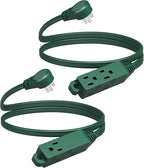 DEWENWILS 3 Outlet Extension Cord with Flat Plug, 3FT 16/3 Awg Grounded Power Cable for Indoor Use, SPT-3 Cord, Green, ETL Listed, 2 Pack