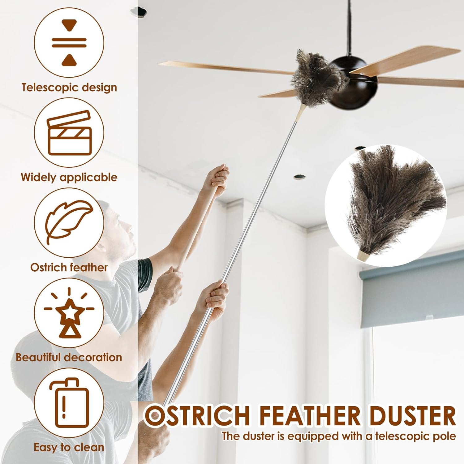 4 Pcs Feather Duster with Extension Pole 29 to 83 Inches Practical Long Feather Dusters Retractable for Home and Car Cleaning (4Pcs-Feather Duster)