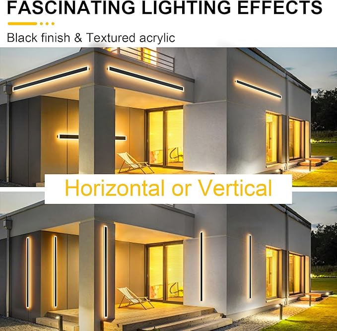 Aipsun Porch Wall Lights 78.7 inch Long Strip Modern Outdoor Wall Light Fixture 1 Pack, 55W Black Wall Mount Lighting Sconce Exterior Lights Wall Sconce 3000K for House Living Room Corridor