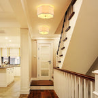 Modern Drum Semi Flush Mount 3-Light Gold Ceiling Lighting Vintage Linen Lamp for Laundry, Kitchen, Basement, Dining, Bedroom