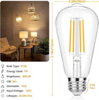 24-Pack Vintage LED Edison Bulbs 60 Watt Equivalent Dimmable 7W ST58 LED Filament Light Bulbs Warm White 3000K Antique Style Lighting High Brightness 800LM E26 Medium Base Clear Glass for Home Office