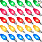 25 Pack C9 Replacement Bulbs Clear Multicolor Christmas Lights, C9 Colorful Light Bulb (Red, Blue, Green, Yellow, Pink) for Hanging Vintage Christmas Lights Outdoor, 7W, 120V