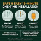 Corro-Protec Powered Anode Rod for Water Heater, 20-Year Warranty, Eliminates Rotten Egg/Sulfur Smell within 24 hours, Stops Corrosion and Reduces Limescale, Electrical Anode Rod Made of Titanium