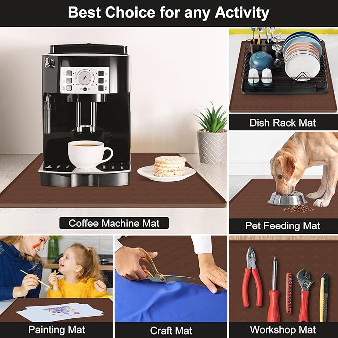 Washer and Dryer Covers for the Top,23.6'' x 19.7'' Silicone Dust Pad for Laudry Machine & Dryer,Non-slip Heavy Duty Waterproof Counter Top Protector Guards for Landry & Kitchen,Brown