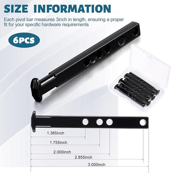 Zonon 6 Pcs 4 Hole Die Cast T Shaped Pivot Bar 3 Inches Mental Window Pivot Bar Sturdy Window Replacement Parts for Home Replacement (Black)