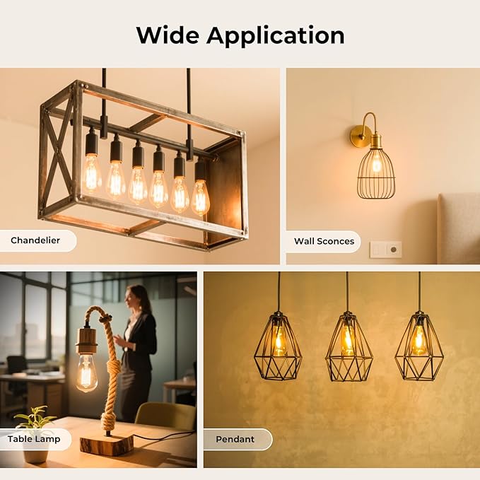 Dimmable LED Edison Bulbs, 2700K Warm White, 6W Equivalent to 60 watt E26 LED Bulb, ST58 Vintage Light Bulbs, 600LM, 90+ CRI, E26 Base, Clear Glass, 10 Pack