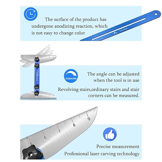 Stair Treads Gauge Template Tool - Staircases Jig, Measuring Set, Shelf Scribe Tools for Stairs, Risers, Shelf and Cutting Drywall Wizard, 11.4In to 60.7In