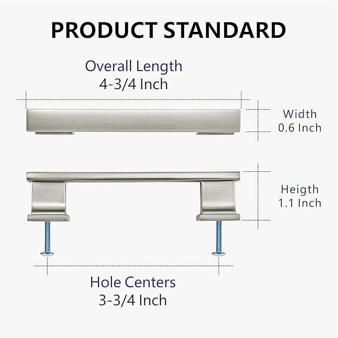 10 Pack 4-3/4 Inch Length|3-3/4 Inch(96mm) Hole Center Brushed Satin Nickel Kitchen Cabinet Handles, Cabinet Pulls Kitchen Cabinet Hardware, Cupboard Pulls, Drawer Handles