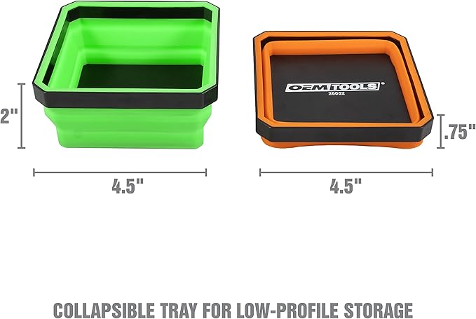 OEMTOOLS 26052 Foldable Magnetic Tray Set, Magnetic Tray for Mechanic's Small Parts, Sorting and Storage, Collapsible, 4-1/2" Square, 2 lb. Capacity, 4 Colors