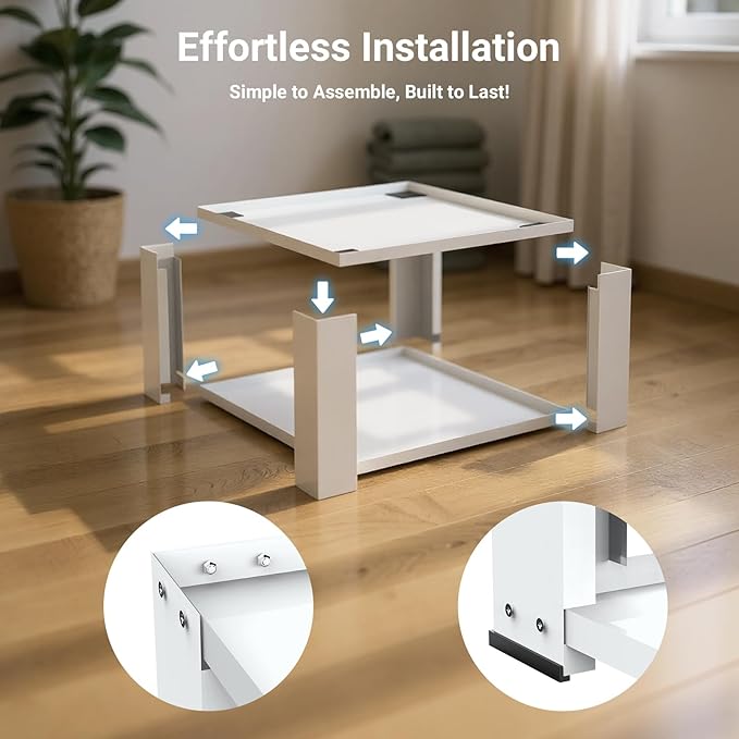 SKM Universal Washer and Dryer Pedestal Stand for 27" & 28" Machines | Heavy-Duty Steel, 700LB Capacity | 15.7" Height, Anti-Slip Design, White