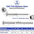 CKE 50 Pack 4"x4" Invisible Cable Railing Kits, T316 Stainless Steel 1/8" Invisible Receiver and Swage Stud End for Deck Cable Railing Hardware Threaded End Fitting for 2x2, 4x4 Wood/Metal Posts, CR31