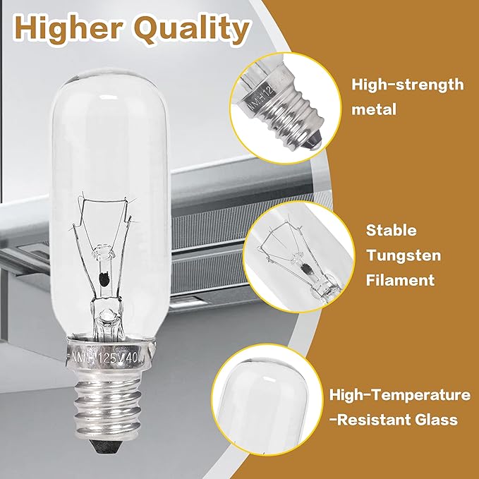 【4-Pack】 40W E12 Candelabra Bulbs, Dimmable 120V Warm White, Compatible for Broan/Whirlpool Range Hood Light Replacement for Models PM250/PM390/RM50000 - Replaces B02300264 WP8190806
