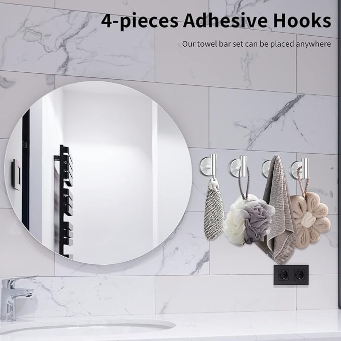 Newfun 10Pcs Brushed Nickel Bathroom Hardware Set - Includes 24&18inch Towel Bar, Robe Hook, Toilet Paper Holder, 2 Pack 5 Piece Bathroom Accessories Set Stainless Steel Wall Mounted