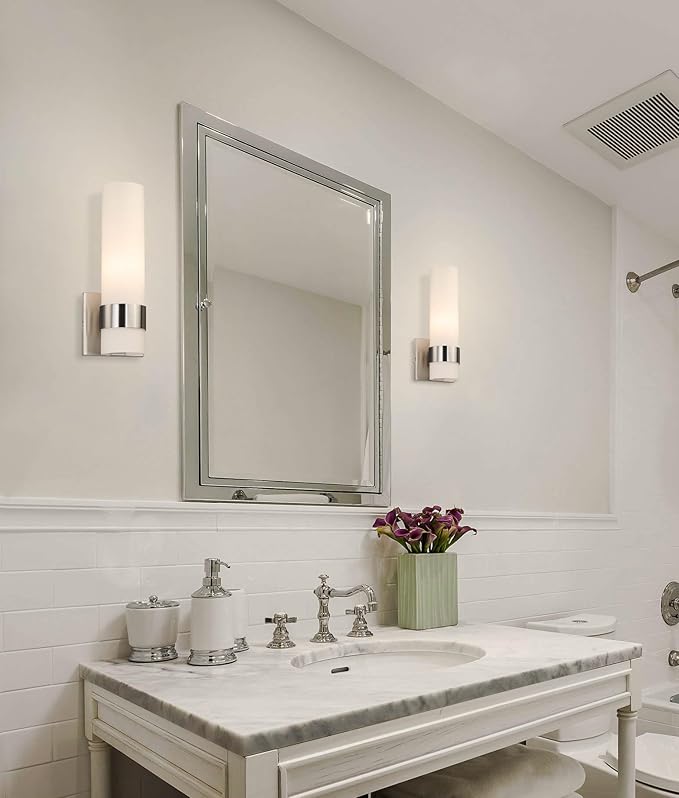 XiNBEi Lighting Wall Light ADA Wall Sconce with Opal Cylinder Glass in Brushed Nickel, Bathroom Vanity Light for Living Room & Corridor XB-W1185-BN