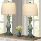 29" Tall Table Lamp for Living Room Set of 2,Vintage Bedside Nightstand Lamps with USB C+A Ports & AC Outlet,3-Way Dimmable Touch Control Retro Green Desk Lamp for Bedroom,Color 4