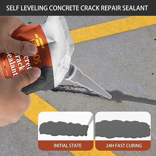 Concrete Crack Filler, 4 Pack Self Leveling Crack Sealant Repair Sealer, High Elasticity Cement Crack Filler, Waterproof Caulking Glue for Driveway, Patio, Sidewalk, Concrete Joint Repair, Grey