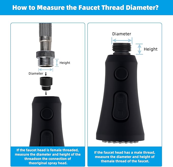 Hibbent Pull Down Kitchen Faucet Head Replacement, 3-Function NSF/ANSI/CAN 61 & CUPC Certified Sink Spray Nozzle, 15 Adapters, Compatible with Moen, Delta, Kohler Faucets, Matte Black