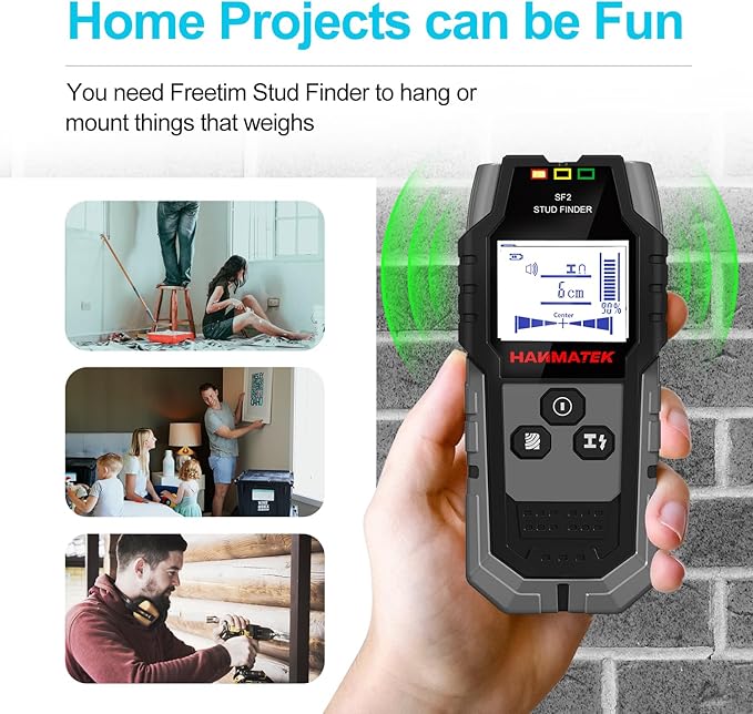 HANMATEK Stud Finder Wall Scanner Detector with Pro Smart Sensor,Audio Alarm and HD LCD Display,5 in 1 Upgrade Wood Exact Mode Stud Finder Tool for The Center Edge of Metal,Studs,AC Wire,Pipe