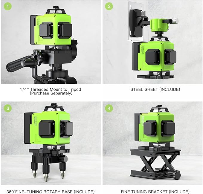 16 Lines Laser Level 360 Self Leveling, 4x360° 4D Green Beam Cross Line Lazer Level with 2 Batteries,360°Horizontal/Vertical Line Laser Remote Control for Tiling Floor Construction and Picture Hanging