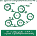 50FT Long Green Extension Cord 3 Outlets for Christmas Inflatables Blow Ups Yard Outdoor Outside Decorations Extension Cords with Multiple Outlets Plugs Cover Splitter Waterproof for Christmas Lights