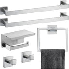 Brushed Nickel Bathroom Towel Bar Set Bathroom Accessories Hardware Set Including Double Towel Bar Towel Ring Coat Hook and Toilet Paper Holder with Shelf. Wall Mounted Stainless Steel