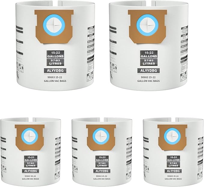 for Shop Vac Bags 15-22 Gallon, Type G 90663 9066300; Type J 90673 9067300 and VF2008 High-Efficiency Disposable Dust Collection Vacuum Filter Bags 5 Pack