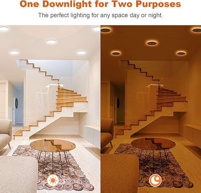 ZYC Canless LED Recessed Lighting 6 Inch 6 Pack 5CCT Ultra-Thin Recessed Downlight Lights with Night Light Mode, 12W 1100LM Dimmable Retrofit Wafer Recessed Ceiling Light, 1800K to 5000K ETL&FCC