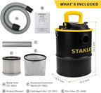 STANLEY Ash Vacuum Cleaner, Portable 4 Gallon Capacity Ash Vac Canister, Powerful 4 Peak HP Horsepower Motor, Ideal for Pellet Stoves, BBQ Grills, Wood Stoves, Fireplaces, Fire Pits, SL-18184