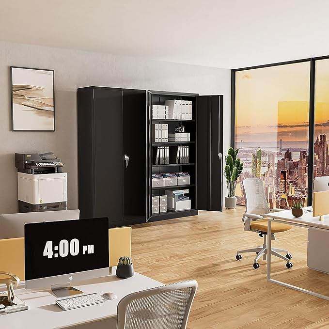 Greenvelly Metal Garage Storage Cabinet, 72” Lockable Storage Cabinet with Adjustable Shelves, Steel Tool Organizer for Home Office, Garage, School, Classroom(36" W x 18" D)