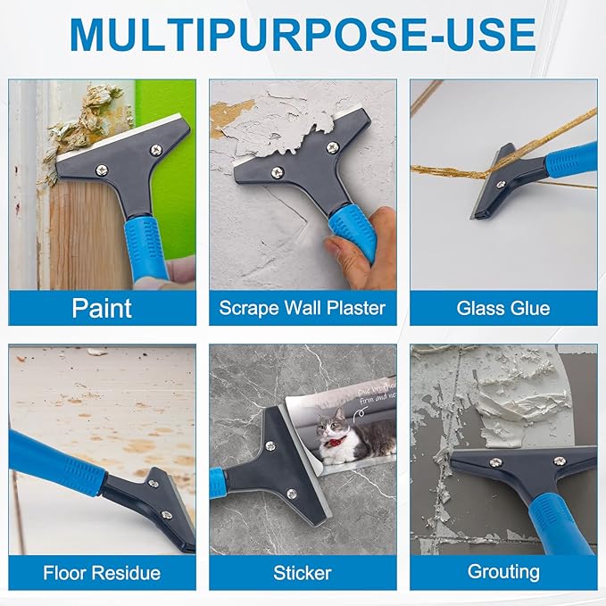 KeFanta Floor Scraper Heavy Duty, 4" Wide Razor Blade Scraper Tool with 45.7" Long Handle, 10PCS Extra Metal Blades, Scraper for Cleaning Glass Wall Gum Paint Tile Glue Linoleum Sturdy Durable