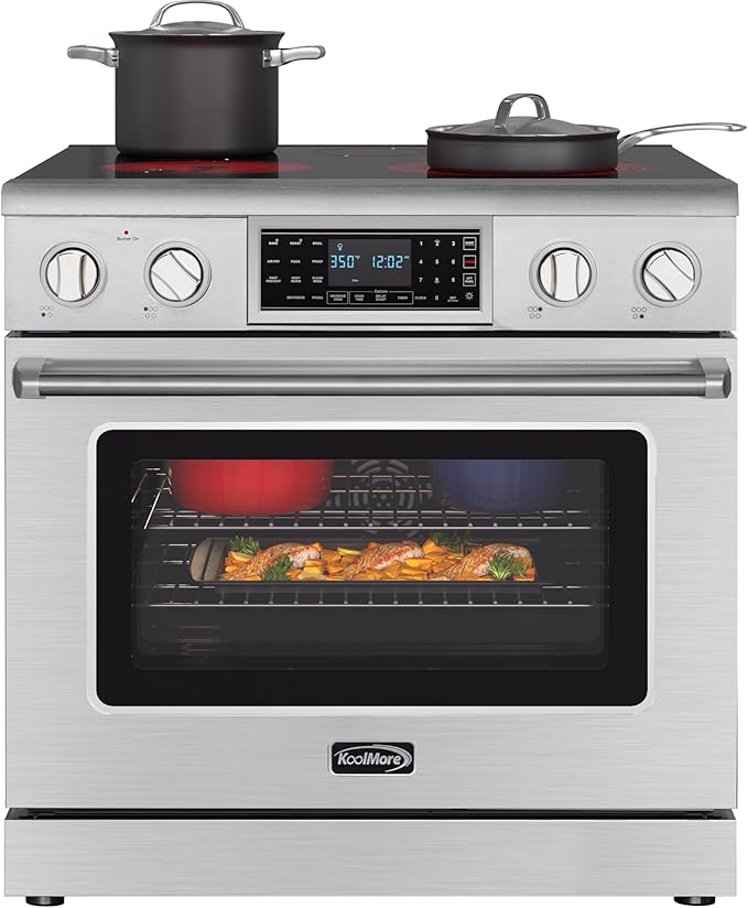KoolMore KM-TPR-36SS 36 in. Electric Professional Range with Tilt Panel and Digital Controls, Self-Cleaning, 16300W of Power, 240V in Stainless-Steel