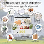 Wall Mount Mailbox, Large Capacity for House, Outside, with 3 Sets of 0-9 Number Stickers & Flower Planter, Galvanized Steel Rust-Proof Metal Post Drop Box, 15.74"×9.84"×6.41" White
