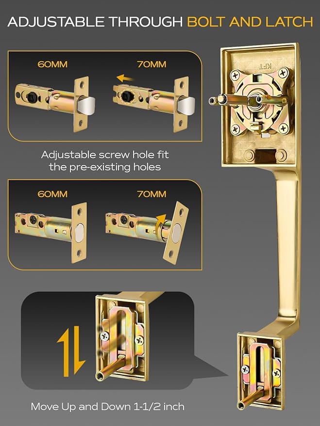 1 Set Entry Door Handle and Single Cylinder Deadbolt Lock and Key, Brass Front Door Lock - Heavy Duty Square Locking Lever Set - Exterior Door Handle in Satin Brass Finish