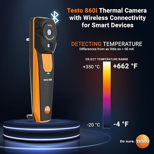 testo 860i Wireless Thermal Imaging Camera for iPhone & Android - Thermal Imager with USB-C Cable - Handheld Infrared Camera 256 x 192 Resolution & -4 to +662 °F Measurement Range