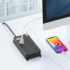 Outdoor Power Strip Weatherproof with USB,Waterproof Surge Protector,3 USB Ports, 6 Outlets,Multi Plug Electrical Outlet for Camping,Garden,Home Office Patio Porch,etc,15FT Cord,Flat Plug