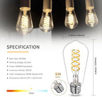 4 PCS Dimmable Vintage LED Edison Bulbs, 6W Equivalent 60 Watt, Natural White 4000K, Antique Flexible Spiral LED Filament Light Bulb, ST58 (ST19), 600 Lumens, E26 Base, Clear Plastic