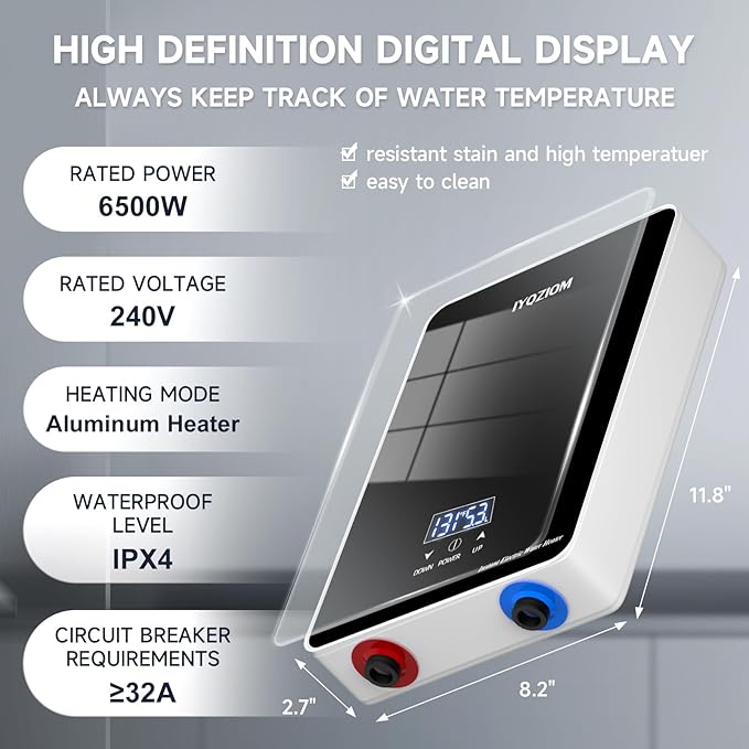 Instant Electric Water Heater 240V 6.5kW.Tankless Water Heater for Kitchen with Self Modulating Technology.Tankless On Demand Water Heater.Electric Hot Water Heaters for Sink.Overheating Protection.