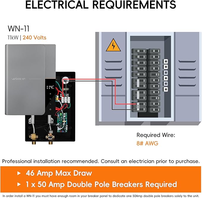 11kW 240V Tankless Water Heater Electric, On Demand Instant Hot Water Heater, Up to 2.6 GPM, with LED Temperature Display, Self-Modulating Technology ETL Certified