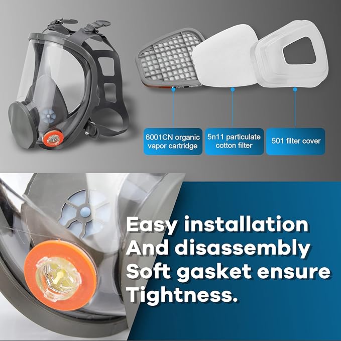 Reusable Respirator full Face Gas Cover, Organic Vapor Mask and Anti-fog, for Painting, mechanical polishing, logging, welding, Against Dust, Staining, Sanding & Cutting
